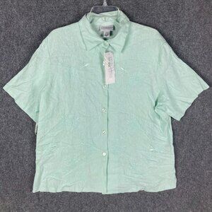 Anna Maxwell Button Up‎ Top Women's 2X 22/24 Linen Blend NWD Green Short Sleeve